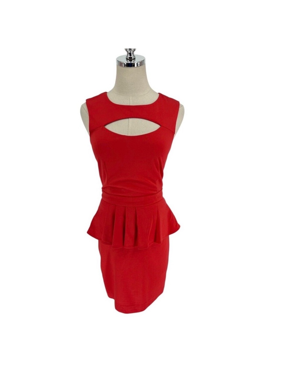 bebe Red Sleeveless Peplum Cutout Sheath Dress